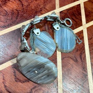 Vtg All Saints Xenolith Obelisk bracelet earring jewelry set blue gray stone